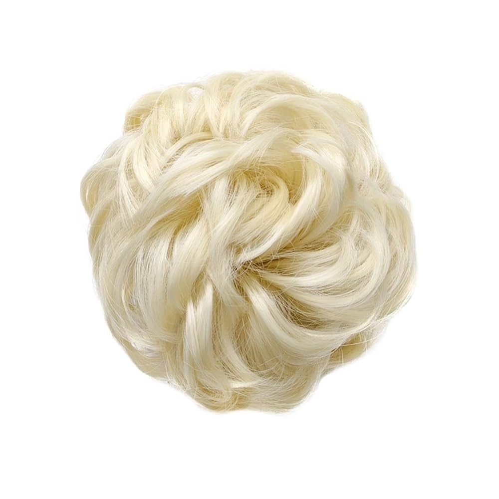 QRSTUVXZY 1PCS Messy Hair Bun Scrunchies Extension Curly Wavy Synthetic Chignon Hairpieces for Women(Blonde)