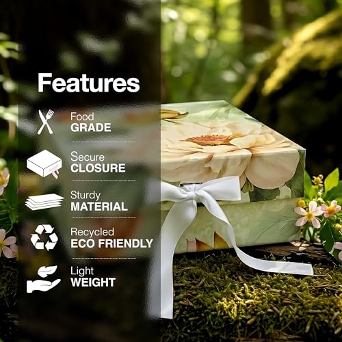 Image of RBS - MEDIUM Empty Gift Box 26x26x10cm Decorative Flower Gift Boxes for Presents (1 Pack) Box for Gift Packing Multipurpose Hamper Cardboard Box for Gift All Occasion (M-Bloomfinity)