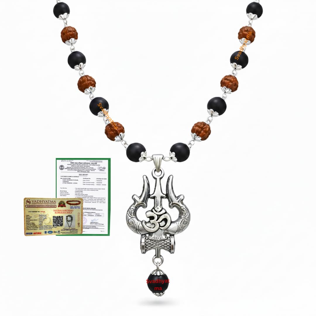 Original Rudraksha & Karungali Mala | 8mm (54 + 1 Beads) with OM Shiva Trishul Pendant | Lab Certified Shiv Mala | Protection, Meditation, Focus & Positive Energy | Unisex for Men & Women-image-43
