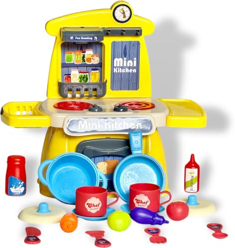 Image of Small Kitchen Set Toy, Pretend Play Kitchen for Kids, Yellow, Plastic, 30 * 33.5 * 15 cm