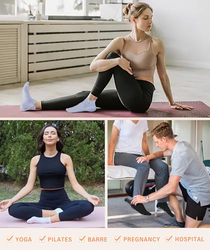 Image of DIBAOLONG Pilates Socks with Grips for Women Yoga Socks Non Slip Barre Hospital Socks 6-Pairs Grippy Ankle Socks