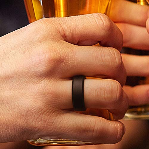 Roq Classic 8Mm Tungsten Carbide Wedding Band Ring For Men & 3 Silicone Rings For Work/Sport/Hiking – Beveled Edges Brushed Top Style - Size 7 #TOP7