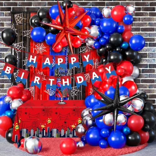 Image of Happy Birthday Banner Bunting, Swallowtail Design Sign for Backdrop Decor, Red and Blue Theme Birthday Decorations for Kids Boys, Hanging Decor 13pcs (Red)