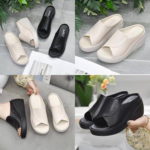 Women's Fish Mouth Platform Wedge Slippers,Lightweight Comfy Backless Mules Open Toe Non-slip Softsole Boho Beach Sandals4