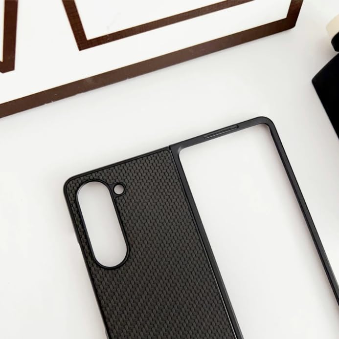 Image of Protective Case for Samsung Galaxy Z Fold 6 5G Carbon Fiber Leather Design Hard Polycarbonate Camera Bump Fold Case. (Black)
