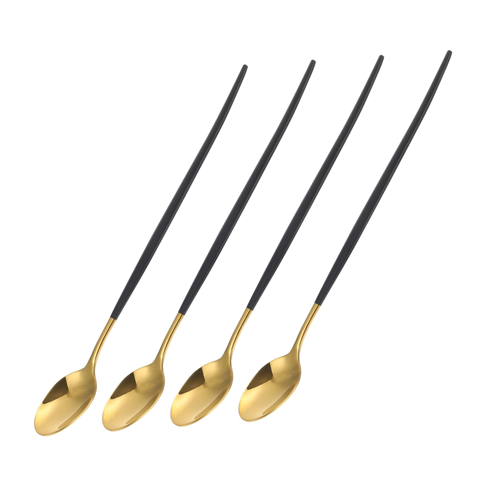 PRETYZOOM 304 Stainless Steel Ice Scoop Long Handle Set of 4 Stirring Spoons Non-slip for Lemonade Iced Tea Cocktails