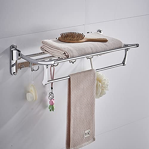 HANDY Stainless Steel 24 inch Bathroom Accessories Folding Towel Rack | Movable Cloth Rack Hanger with Hook for Bathroom