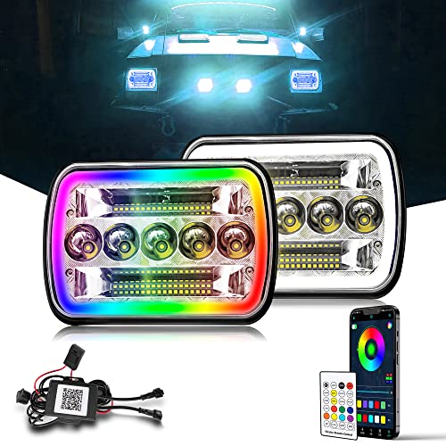 Nicoko H6054 Led Headlights 5X7 7X6 Led Headlamp High/Low Sealed Beam With Rgbw Halo Function, Compatible For J-E-E-P Wrangler Cherokee Yj Xj Ford E250 Gmc Dodge Truck Van With H4 Plug （2 Pack） #TOP16