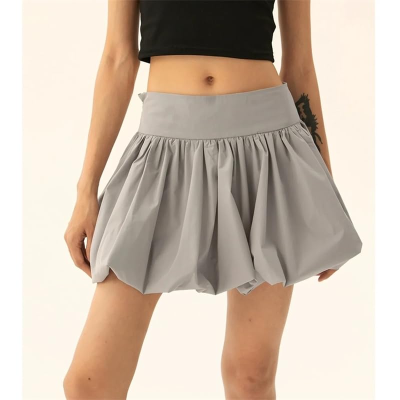 Women's High Waist Bubble Mini Skirt Vintage Casual Elastic Waist A-Line Skirts3