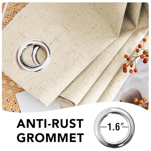 Image of H.VERSAILTEX Blackout Curtains Linen Curtains 120 inches Long 100% Black Out Curtains for Bedroom Windows, Textured Linen Look Draperies Grommet with White Liner, 2 Panels, Bleached Sand