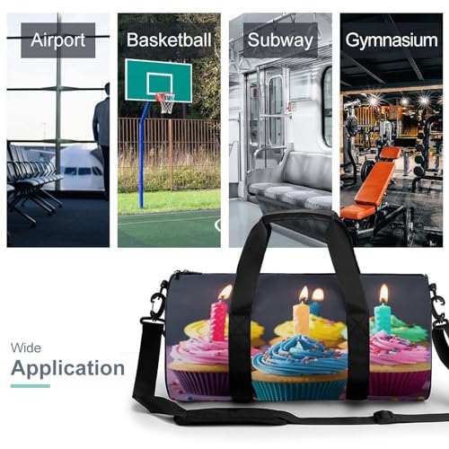 Cylindrical Gym Bag,Colorful Happy Birthday Cupcakes Sports Gym Bag,Workout Bags,travel Weekender Bag,Duffle Travel Bag for Men Women, 17.7in/9in/9in, style3