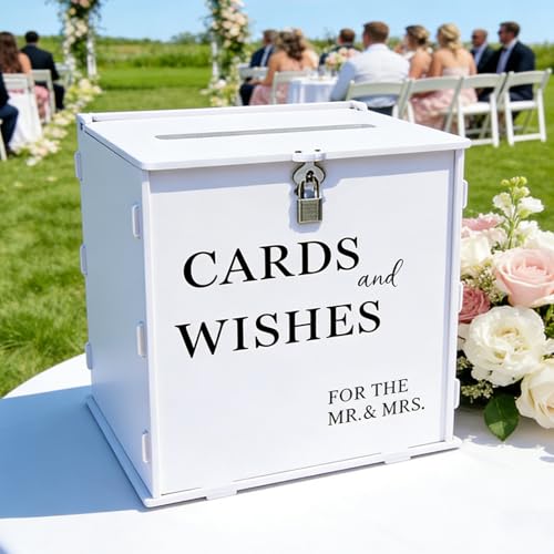 SOFARKKT White Wedding Card Box with Slot & Lock, Elegant Wedding Card...