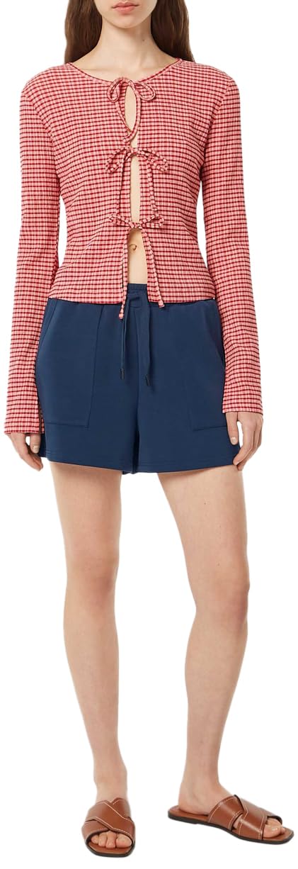 Scotch & Soda Women's Structured Gingham LS T-Shirt, Roadside Red/Cotton Candy, M