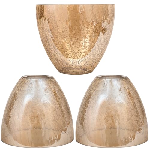 GoldSwift 3 Pack Clear Amber Crackle Bell Shade Glass Lamp Shade Replacement for Lighting Fixture, 5.9