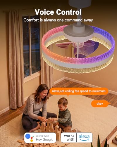 Image of Lumary 20in Smart Ceiling Fan with Lights, Feather Projection Crystal