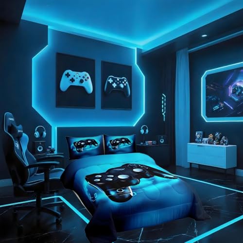 Piumino da gioco Piumone Adolescenti Camera da letto Gamepad Set di biancheria da letto per tutta la stagione Leggero Caldo Morbido 135x200cm Size