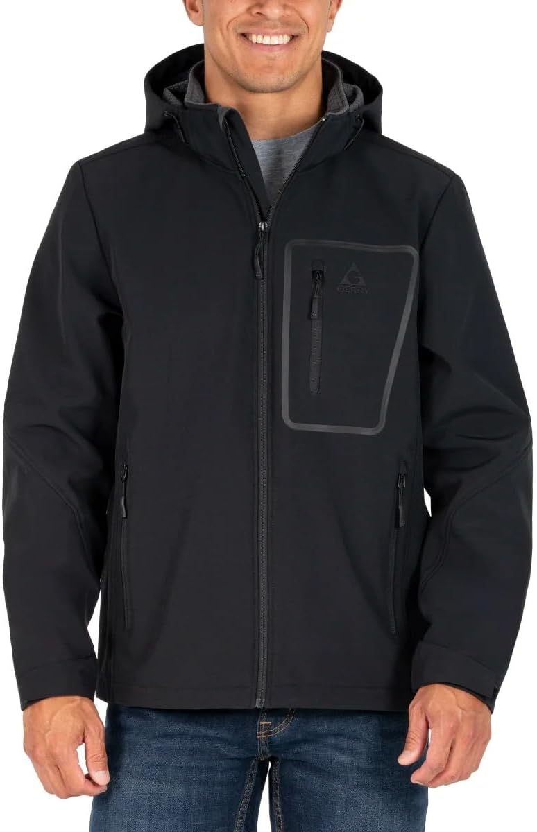 Gerry Men’s Softshell Jacket – Water & Wind Resistant, Adjustable Hood & Cuffs, Heavyweight Outdoor Coat
