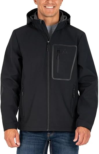 Gerry Mens Softshell Jacket Water & Wind Resistant, Adjustable Hood & Cuffs, Heavyweight Outdoor Coat Black, Small