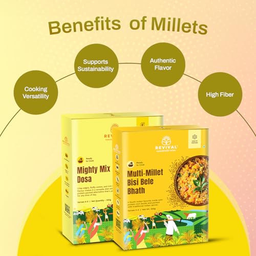 Image of Revival Millet Bisi Bele Bhath (200g) & Mighty Mix Dosa (200g) Combo Pack | Instant South Indian Meal | High in Protein & Fiber | Healthy, Tasty & Easy to Prepare | Quick Cooking in 15 Minutes
