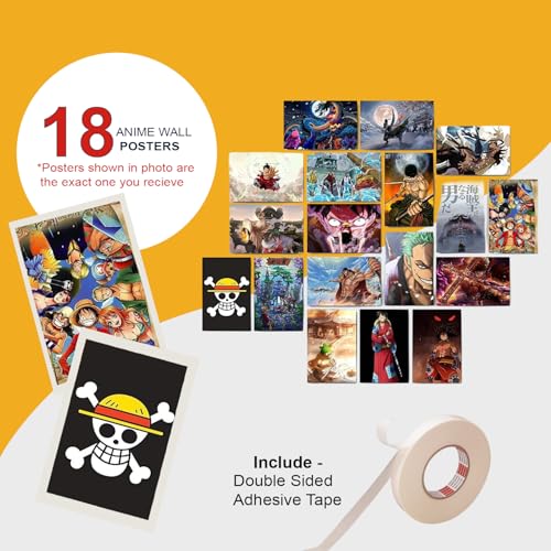 Image of ATEVON One Piece Anime Wall Collage Kit - Pack of 18 Posters (6x4 Inches) Featuring Luffy Zoro Kaido and Straw Hat Pirates - Multicolor Room Decor for Bedroom Dorm and Anime Wall Art Display
