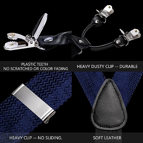 Image of YOHOWA Men Suspenders 6 Clips Strength Adjustable Y Braces Pre-Tied Bow Tie Set Formal Wedding Party