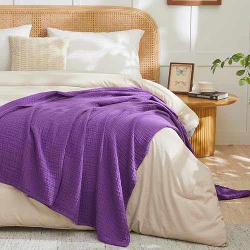 Image of EMME Muslin Blankets for Adults Throw Blanket for Couch Breathable Gauze Soft Lightweight Airy Purple Twin 60 inch x 80 inch