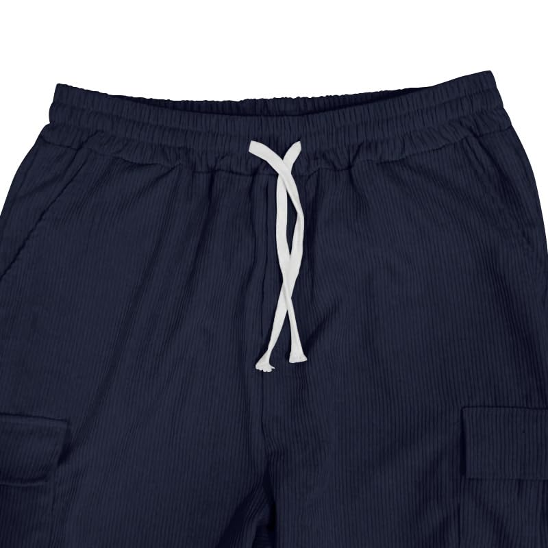 Men's Casual Cargo Drawstring Pants Elacstic Waist Solid Color Trousers with Pockets Straight Leg Trendy Outfits Fashion Loose Fit Relaxed Sweatpants Blue 2XL4