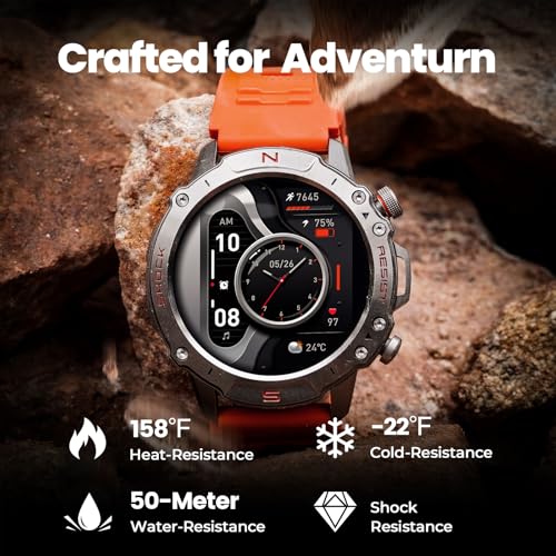 Image of Running Smart Watch for Men, 1.43 inch AMOLED,5ATM Waterproof,170+ Sport Modes | Round Health Fitness Tracker Watch, Tactical Military Smartwatch Compatible with iPhone Android