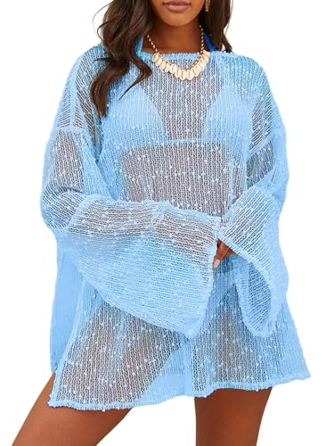 Image of Lilosy Sexy Crochet Sheer Kaftan Caftan Beach Dress Bathing Suit Swim Coverup Summer Vacation Outfits One Piece