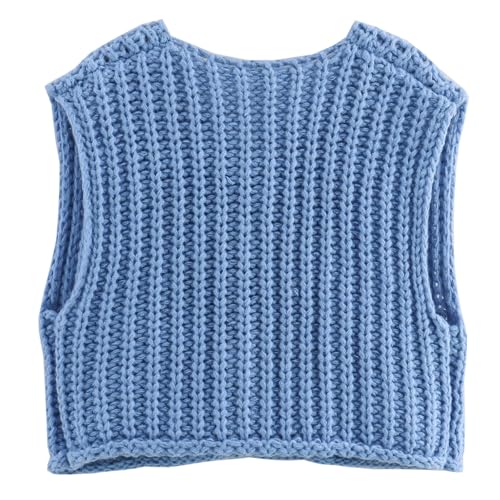 Image of Ainangua Sleeveless Cropped Cardigan for Women Casual Chunky Knit Tank Tops Button Down Open Front Sweater Vest with Pockets