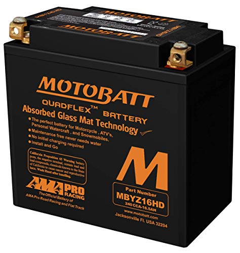 MBYZ16HD Motobatt Battery 16.5Ah, 240cca Replaces Yuasa GYZ16H Upgrades YTX14BS Honda, Harley Davidson, Kawasaki, Suzuki, BMW, Triumph, Aprilia, MotoGuzzi, Vespa