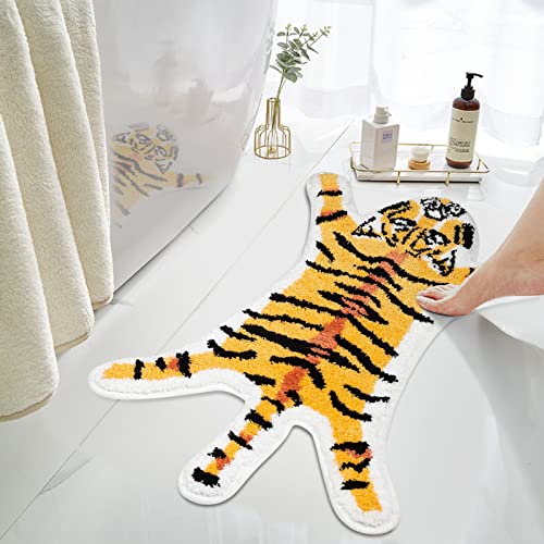 Tappeto a forma di tigre, tappetino da bagno con stampa di tigre finta, antiscivolo, tappetino per porta del bagno con animali, piccolo tappeto decorativo per la casa, tappetino da gioco, tappeto da