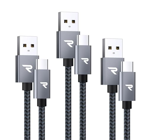RAMPOW Cable USB C, Charge Rapide 3A QC3.0, Cable Chargeur USB C Cable Nylon Tressé Compatible avec iPhone 17 Pro Max Air 16/15, SamsungS22/S21/S20/S10,...