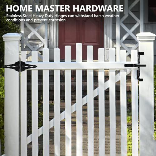 Image of HOME MASTER HARDWARE Wood Gate Hardware Set-Heavy Duty 8 inch Decorative Strap Hinges and Spring Loaded Latch Gate Kit with Screws for Outdoor Fence Swing Gate Black Finish (Pack of 2)
