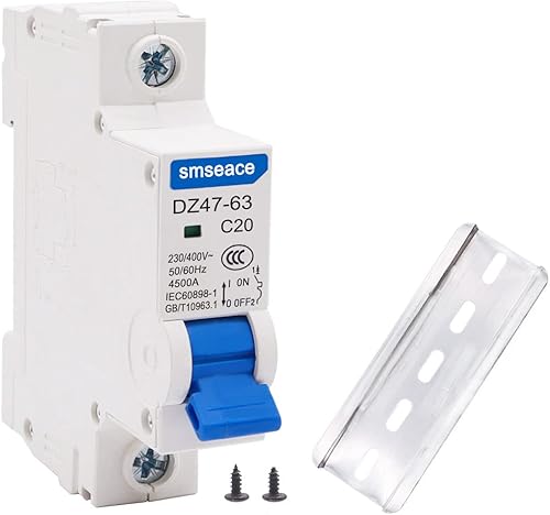 smseace Disyuntor miniatura de baja tensión AC 20A 230400V, interruptor de desconexión de CA de 1 polo C20 Montaje en carril DIN usado para proteger