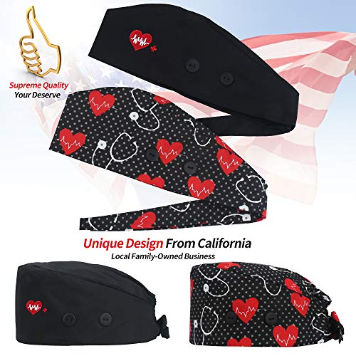Image of Working Caps with Button and Sweatband, Adjustable Working Hats for Women Men, One Size(Tie Back or Toggle)