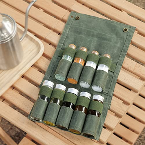 Hensych Outdoor Camping Spice Bottle Bags Set,Portable Canvas Waterproof Camping Picnic Barbecue Seasoning Bottles Storage Bag with 9 Spice Bottles,Camping Portable Spice Kit with 9 Spice Jars - Image 3