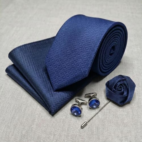 Image of Men's Necktie Gift Set with Wooden Box | Premium Tie, Pocket Square, Cufflinks & Lapel Pin | Elegant Formal Accessories Gift for Men