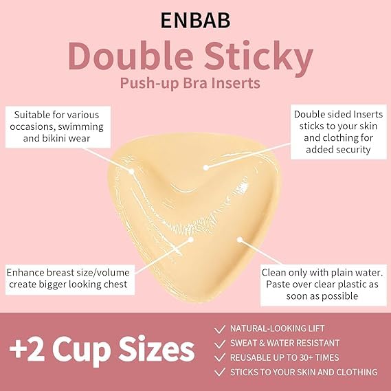 Sticky Push Up Bra Inserts 2 Pairs-Double Sided Sticky Waterproof Bra Pads for Volume2