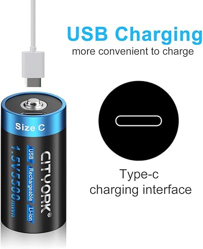 Miniatura 4 de Paquete de 4 baterías de litio C recargables USB tipo C de 1.5 V 5500 mWh, salida constante, baterías de iones de litio de celda C, carga rápida