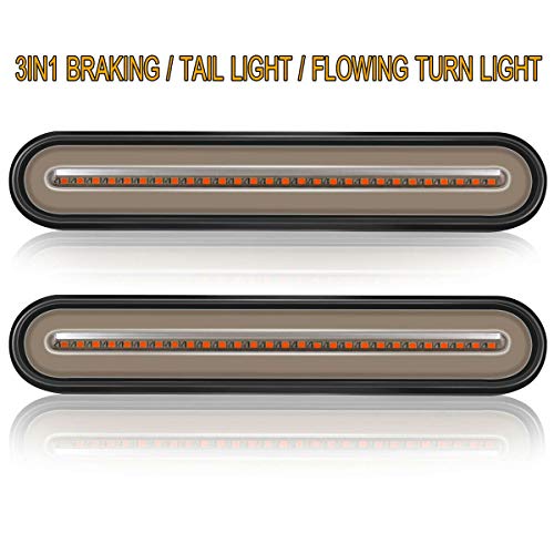 2 Pack 9\" LED Trailer Tail Light Bar + Brake Stop +Turn Signal Lights Assembly Identification Red & Amber Sequential Strip Light Waterproof for Trailer Truck Pickup SUV RV 12V-24V