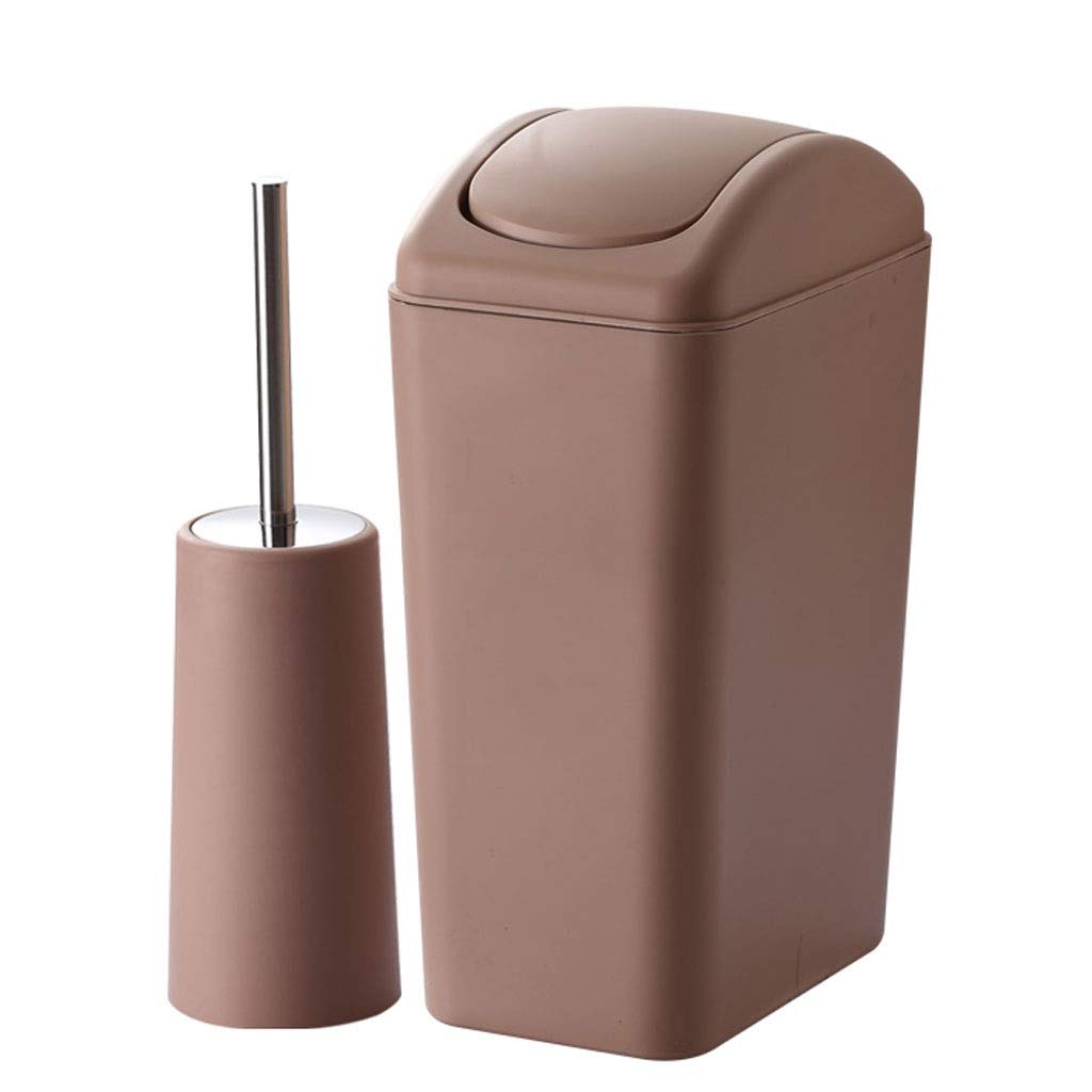 Cubo de basura con tapa rectangular y set de limpieza integrado color marrón 8