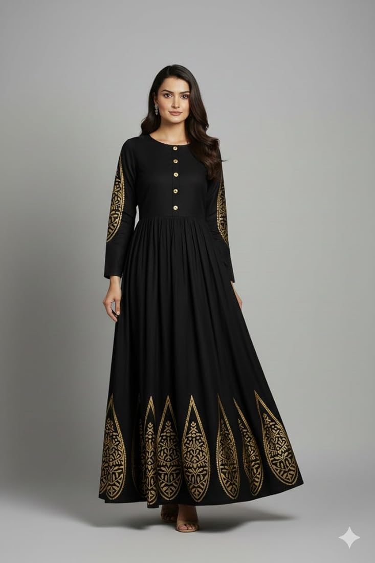 Buy Anarkali Gown for Women, Black Gold Kurti, Dress, Indian Wedding Outfit, Long Flared Kurta, Ethnic Maxi Dress, Gown, Traditional Dress for Women, Gold Print Anarkali. (in, Alpha, S, Regular) at Amazon.in Buy Anarkali Gown for Women, Black Gold Kurti, Dress, Indian Wedding Outfit, Long Flared Kurta, Ethnic Maxi Dress, Gown, Traditional Dress for Women, Gold Print Anarkali. (in, Alpha, S, Regular) at Amazon.in