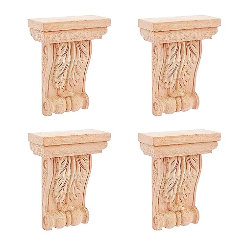 SUPERFINDINGS 4Pcs Moulure Décorative Corbeau en Bois 10.4x8x3.3cm Moulures Bois Européen Non Peint Porte Décor Onlay Feuille Corbeaux en Bois pour...