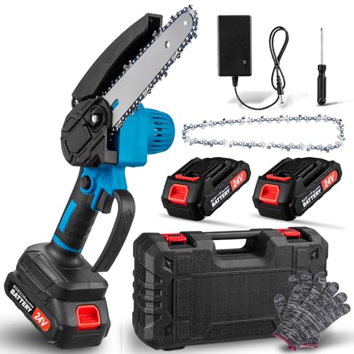 Mini Kettensäge mit Akku 6 Zoll Akku kettensäge Elektrische Handkettensäge mit Sicherheitsschloss und Ketten für Garten Astschere Holzschneiden