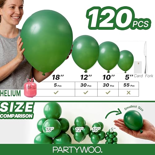 Image of PartyWoo Dark Green Balloons 120pcs Emerald Hunter Forest Green Color