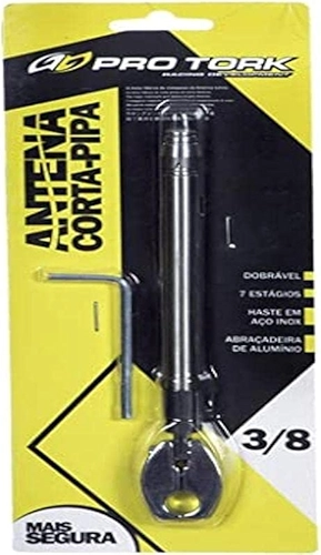 ANTENA CORTA PIPA PRO TORK 7 ESTÁGIOS RETRÁTIL 3/8 PARA RETROVISOR CROMADO