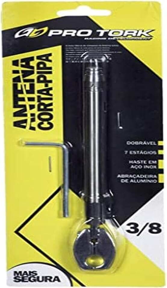 Pro Tork Antena Corta Pipa Para Moto 7 Estágios Retrátil 3/8 - Presa No Espelho Cromado