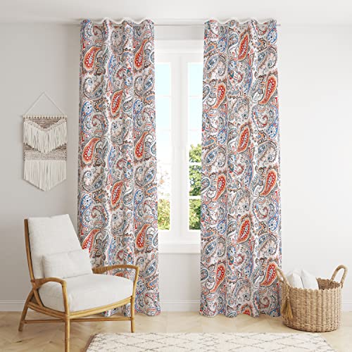 Image of LINENWALAS Cotton Curtains for Long Door Set of 2, Linen Textured Doors Curtains for Home Decor, Hangs Elegantly with Eyelet Rings (4.5ft x 6 ft,) Multicolor Paisley