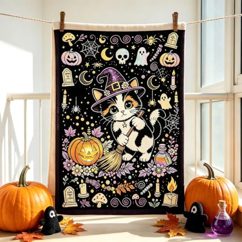 50x59 Inch Black Witch Cat Coloring Blanket for Adults Halloween Decor，A - image 7